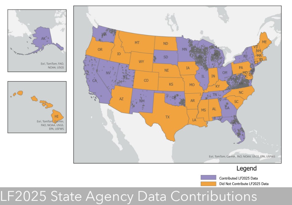 Map showing dots by state for LF 2024 data contributions