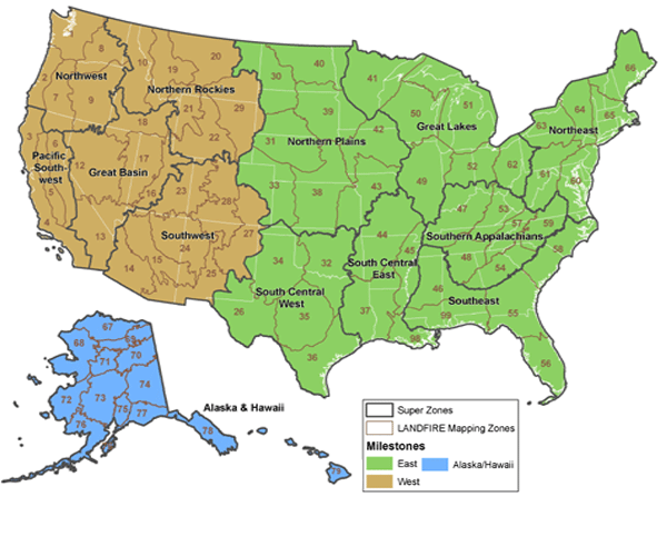 A graphic of the United States separated into zones