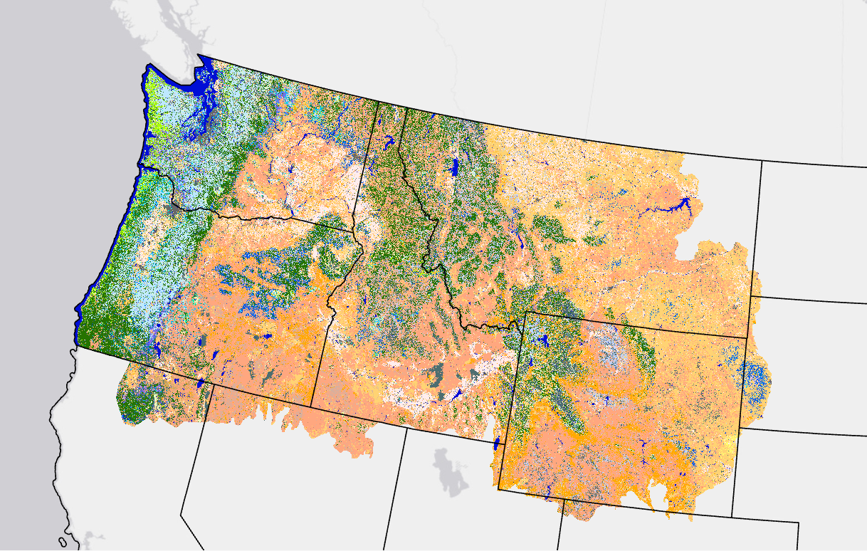 Image showing FBFM40 colors in the Upper NW corner of the U.S.