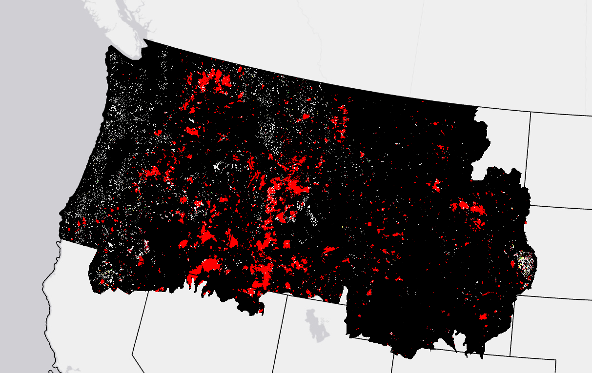 Graphic showing red and black area in the upper northwest corner of the U.S.