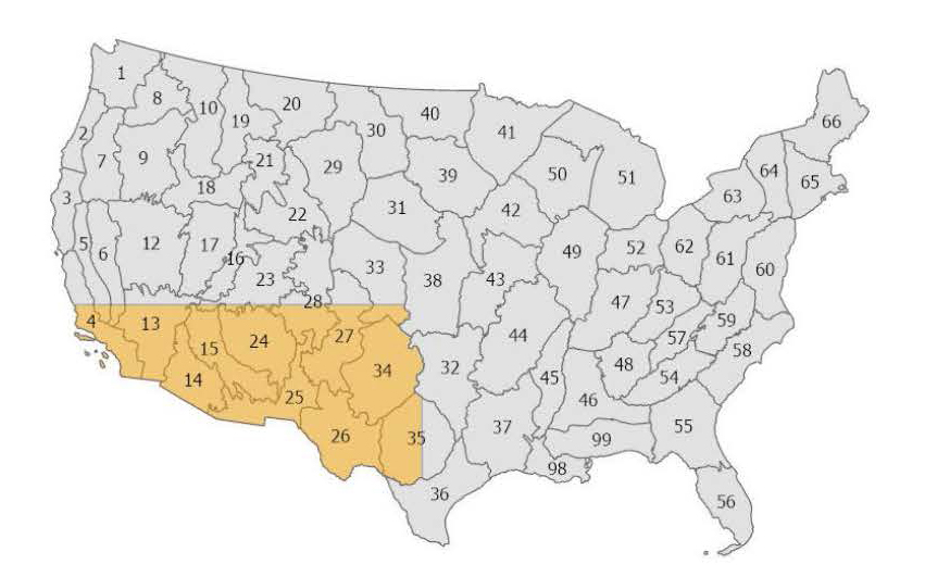 Image of U.S. showing colors over the Early Spring coverage.